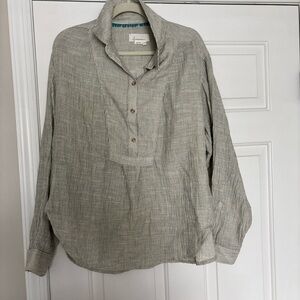 Anthropologie Gray Button-Up Blouse